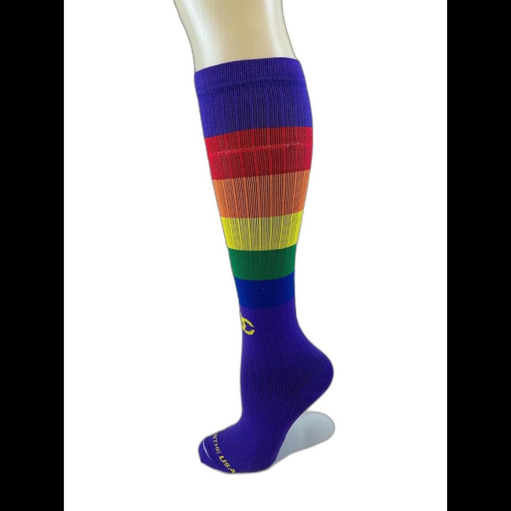 Womens NWOT Pro Compression Marathon Purple Stripe Knee High Compression Socks--